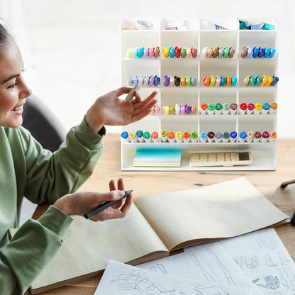 MotiMind Acrylic Pen Organizer Storage for 250 Markers Vertical Marker Organizer Acrylic Pen Display Holder for Office Desk Desktop Stationery Pencil Storage, Clear, 13 x 4 x 12.4 Inch