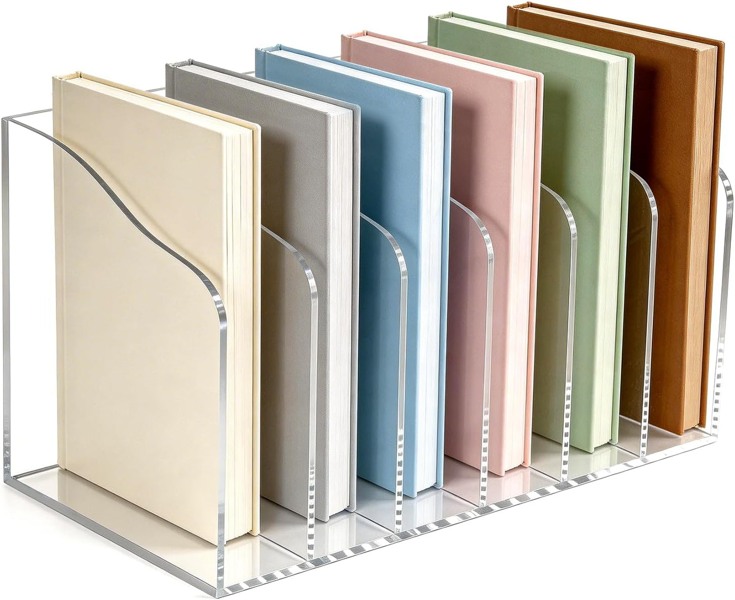 Acrylic Magazine File Holder, 6 Vertical Compartments Clear Acrylic File Organizer, Desktop Document Sorter & Bookend for Office/Home/Classroom, Storage for Documents, Books, Tablets & Accessories