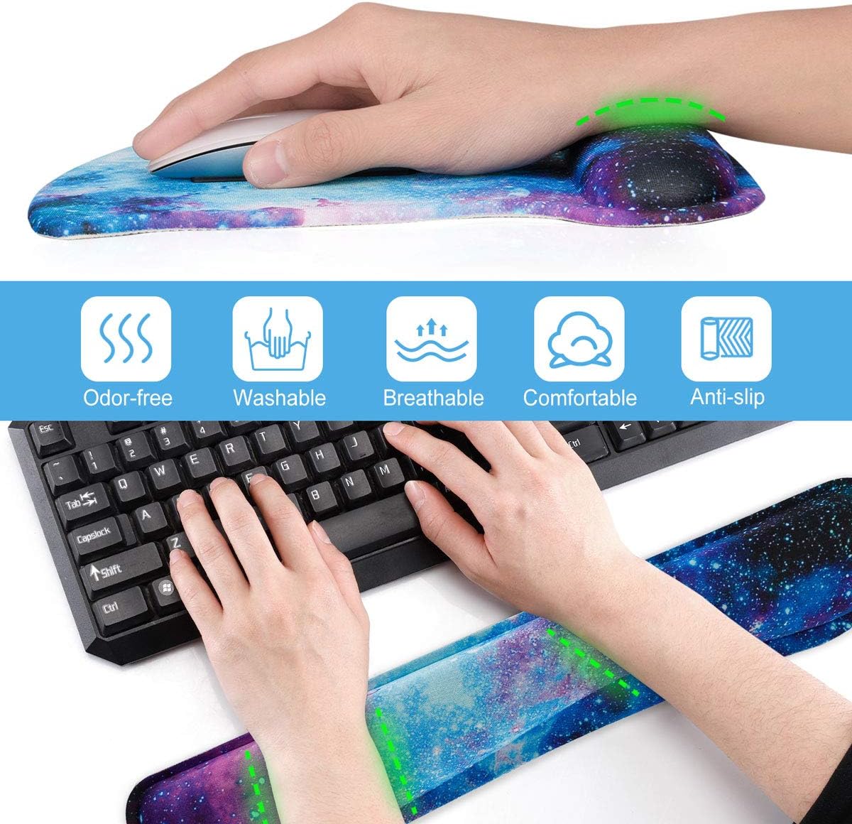 Keyboard Wrist Rest Pad Ergonomic Mouse Pad Set, ToLuLu Gel Mouse Pad Wrist Support for Computer Laptop, Mousepad Keyboard Wrist Support with Memory Foam for Easy Typing Pain Relief, Van Gogh Painting