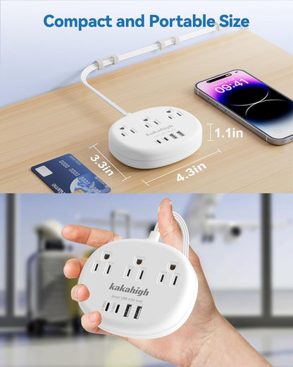 Pink Extension Cord with Surge Protected 1080J - 5 FT Kawaii Power Strip, 1625W Cute Extension Cord with 3 AC Outlet 4 USB (24W/4.8A), Compact for Cute Pink Kawaii Desk Home Essentials