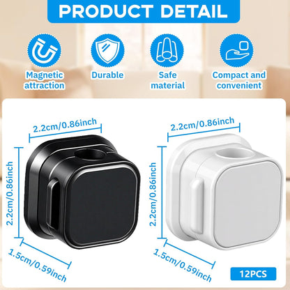 Magnetic Cord Organizer, 12 Pack (6 Black + 6 White), Strong Adhesive Cable Management Clips for Desk, Nightstand, Office & Car
