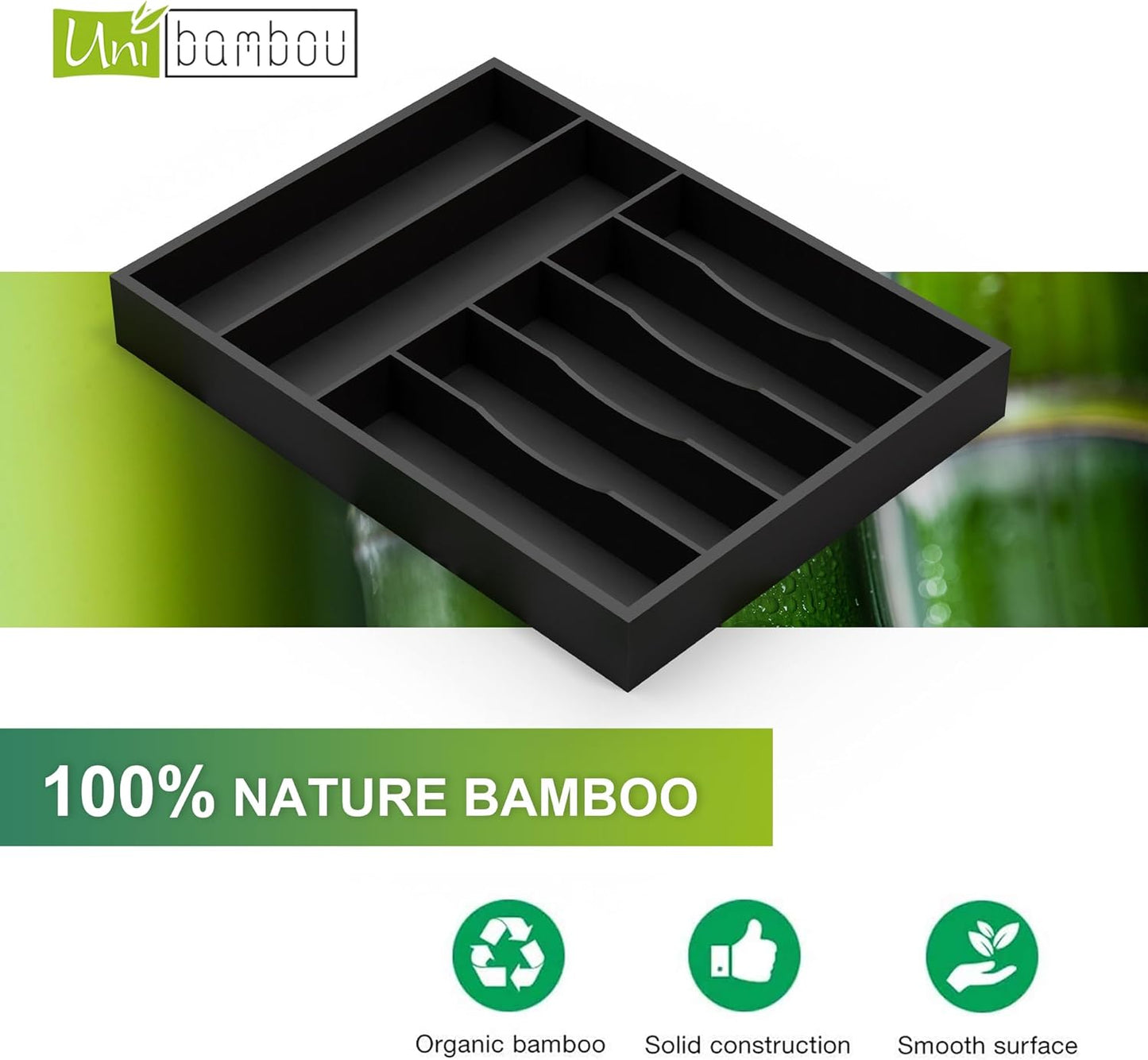 Unibambou Bamboo Utensil Drawer Organizer, Silverware Tray Organizer, Kitchen Drawer Organizer for Flatware Cutlery, (Natural, 3 Slots)