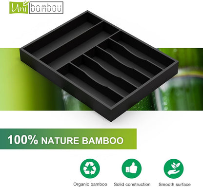 Unibambou Bamboo Utensil Drawer Organizer, Silverware Tray Organizer, Kitchen Drawer Organizer for Flatware Cutlery, (Natural, 3 Slots)