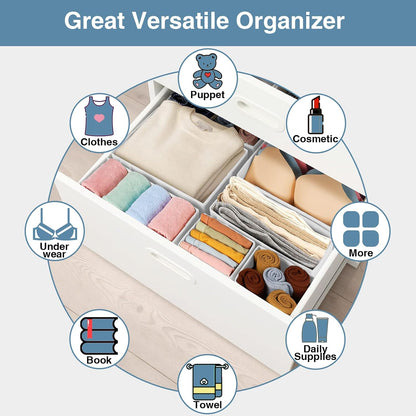 Criusia Drawer Organizer Clothes, 8 Pack Underwear Organizer, Foldable Closet Organizers and Storage Dresser Dividers for Clothes, Socks, Scarves, Ties (Gray)