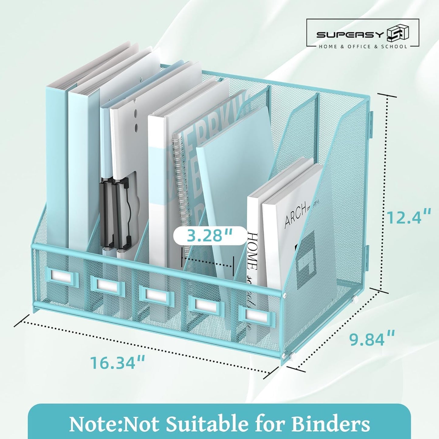 SUPEASY Desk Organizers Metal Desk Magazine File Holder with 5 Vertical Compartments Rack File Organizer for Office Desktop, Classroom, Home Workspace, Black