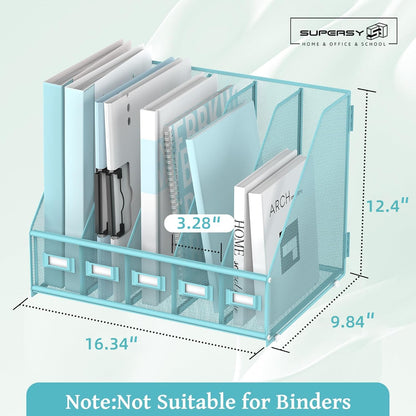 SUPEASY Desk Organizers Metal Desk Magazine File Holder with 5 Vertical Compartments Rack File Organizer for Office Desktop, Classroom, Home Workspace, Black