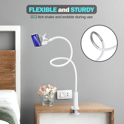 Gooseneck Phone Holder for Bed, Flexible Lazy Arm Cell Phone Holder 360 Adjustable Clamp Bracket Mount Desk for iPhone 14 Pro Max Plus 13 12 Pro Max Mini 11 Pro Xs XR X 8 Samsung S22 S21 Phones