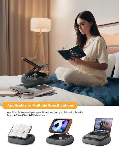 SupeDesk Lap Beanbag Book Stand with Storage, Adjustable Reading Pillow for Bed & Desk, Multi-Angle Book Stand Pillow Holder, Hands-Free Lap Reading Stand for Book,iPad, Tablet, Book Lover Essential