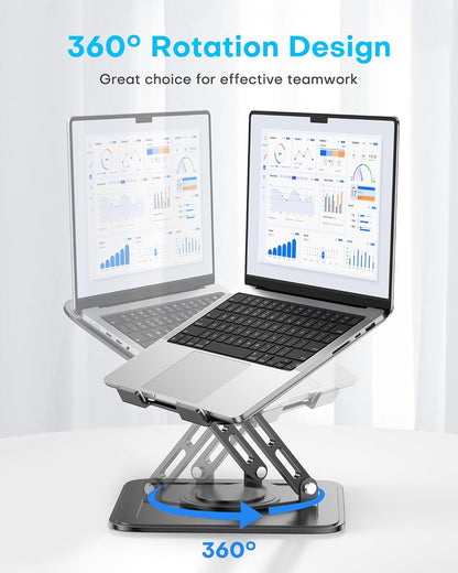 LOXP Adjustable Laptop Stand, Computer Stand with 360 Rotating Base, Ergonomic Laptop Riser Mount for Desk Foldable Protable Computer Desk Fits with MacBook Pro Air (10-16") - Black