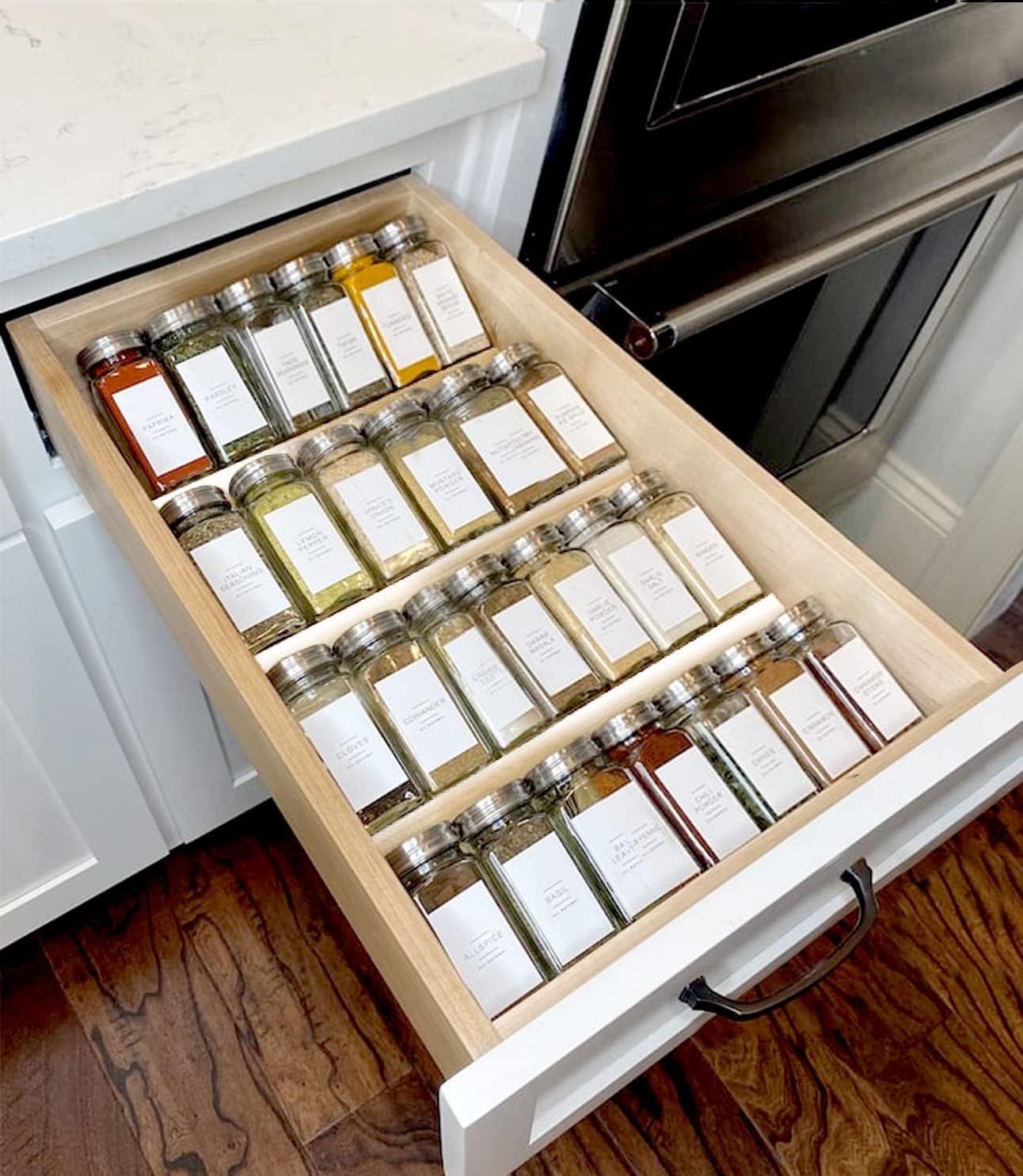 MIUKAA Clear Acrylic Spice Drawer Organizer, 4 Tier- 2 Set Expandable From 13" to 26" Drawer Seasoning Organizer, Kitchen Spice Rack Tray for Drawer/Countertop (Jars not included)