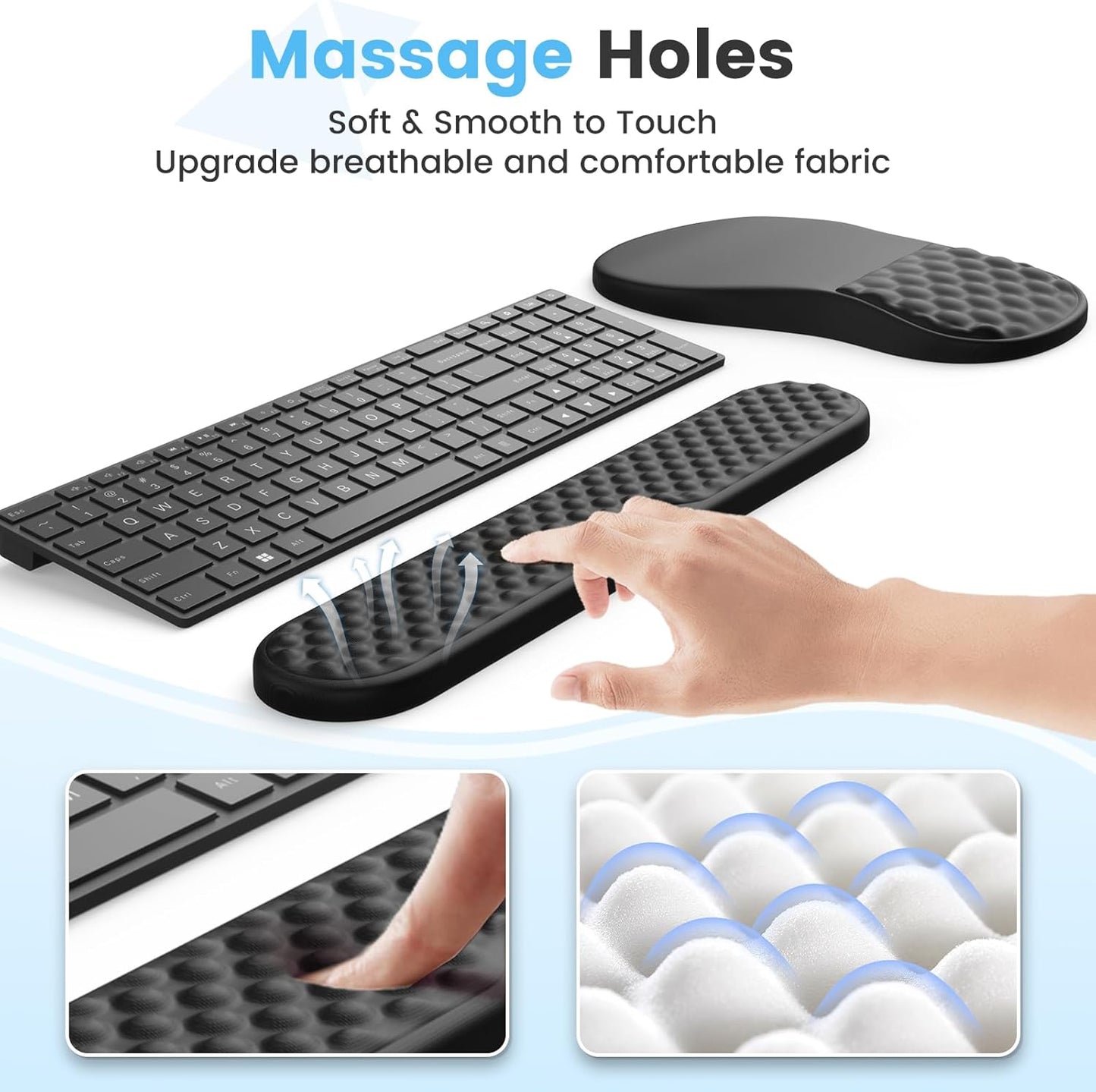 HAOCOO Keyboard Wrist Rest, Ergonomic Mouse Pad with Wrist Rest, 3 in 1 Keyboard and Mouse pad with Coaster Set, Memory Foam Wrist Support, Non-Slip PU Base for Home Office, Rose Gold Pink