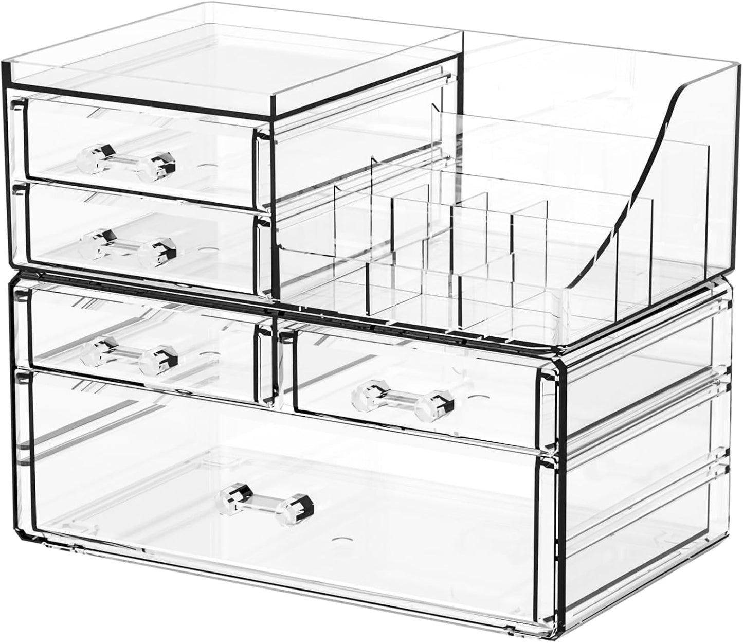 SUOXING Clear Acrylic Makeup Organizer for Vanity,Bathroom,Dresser,6 Drawer Cute Make up Organizers for Counter,Plastic Countertop Makeup Storage for Beauty,Jewelry,Brush,Cosmetic,Skin Care Organizer
