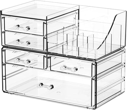 SUOXING Clear Acrylic Makeup Organizer for Vanity,Bathroom,Dresser,6 Drawer Cute Make up Organizers for Counter,Plastic Countertop Makeup Storage for Beauty,Jewelry,Brush,Cosmetic,Skin Care Organizer
