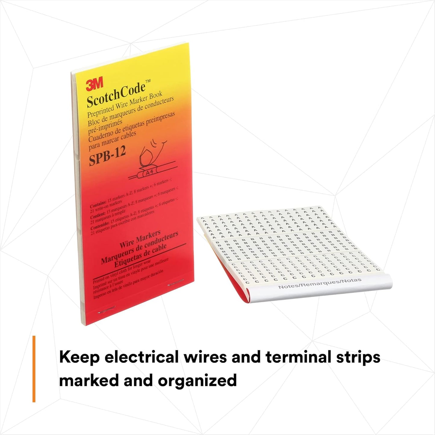 3M ScotchCode Pre-Printed Wire Marker Book SPB-03, Vinyl Coated, Black Printed Numbers (10) each 1–45, White Background Highlights Characters, 1 Book