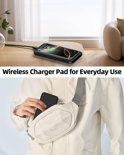 Valet Tray, Built in Wireless Charging Pad, Nightstand Organizer, Dresser Organizer, Mens Jewelry Box, Valet Charging Station, Faux Leather Valet Tray for Men and Women (Black+Wireless)