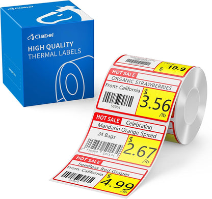 Clabel Printable White Cable Labels 6 Rolls of Thermal Self-Adhesive Paper Labels Tape, 25x78mm (1"x3") 100 Sheets Per Roll, Black Print on White Sticker Tags Durable
