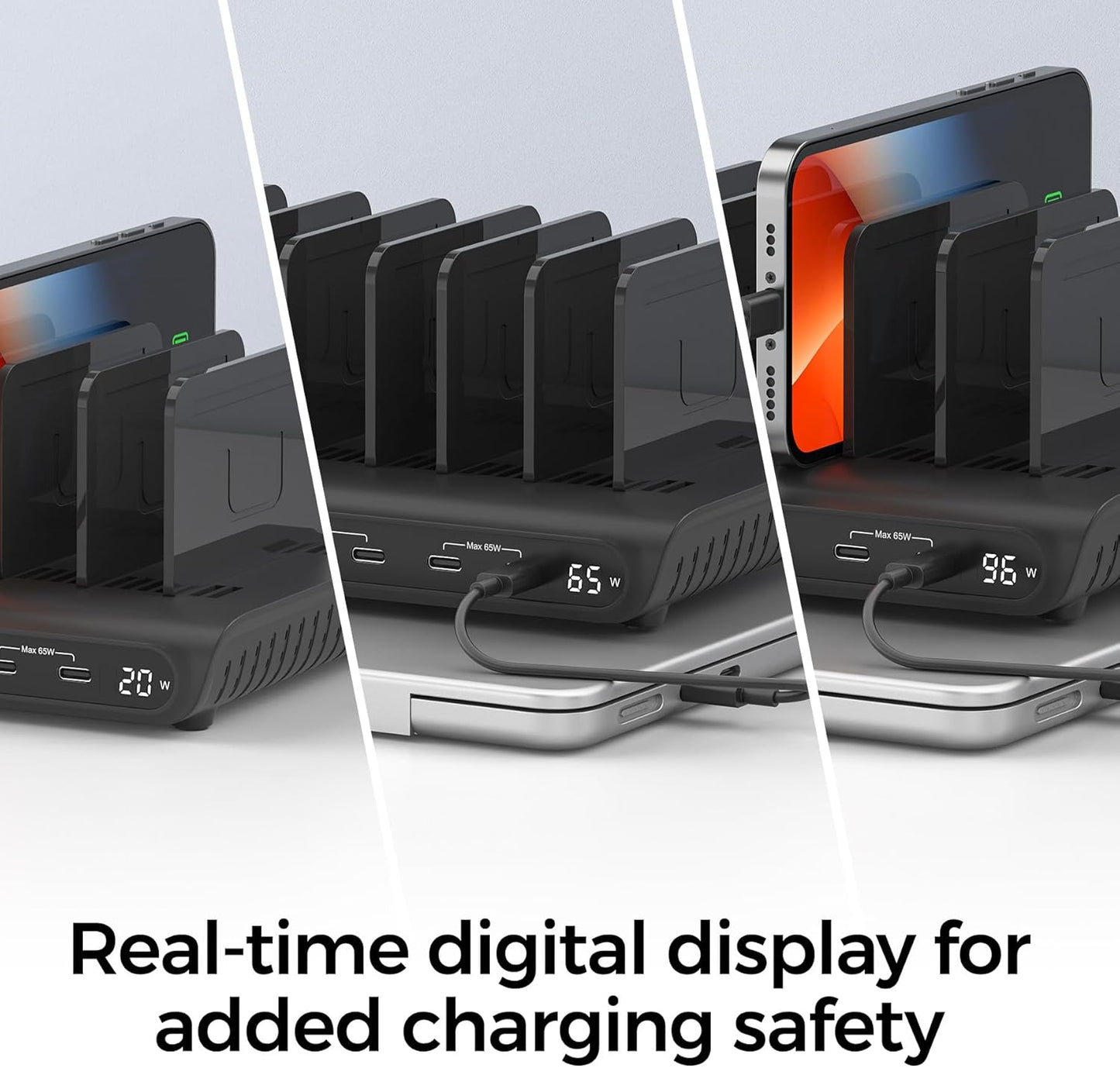 Unitek 10-Port Desktop Charging Dock Ultimate Charging Station for Multiple Devices, iPhones & Apple Products High-Speed USB Hub with LED Display for Office, Kitchen Counter, Desk Organizer