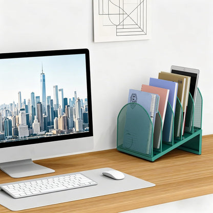 gianotter Desktop File Organizer, Desk Organizer with 5 Compartments, Paper Organizer for Desk, Workspace Organizers for Office Supplies (Black, Upright Style)