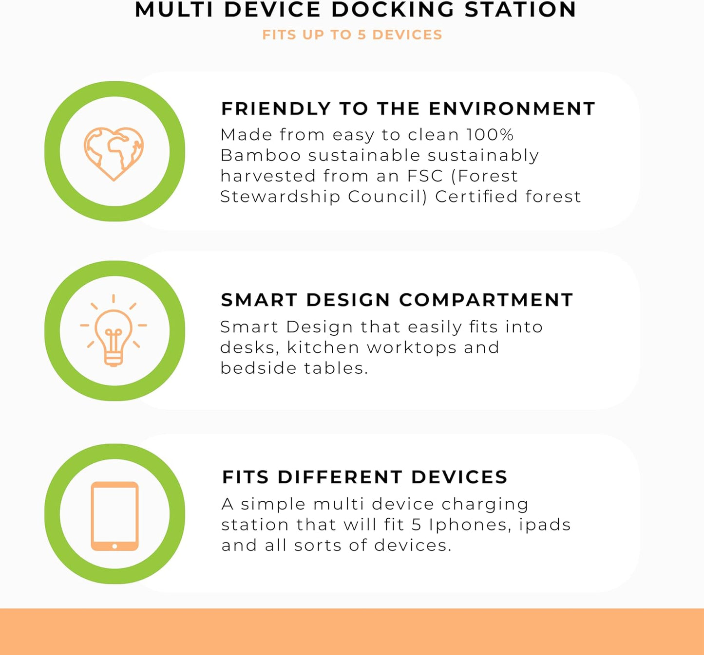 Prosumer's Choice Wooden Charging Station Organizer - 5-Port Base for Phones, Tablets and Laptops - Multi-Device Docking Station with Removable Divider Slots - Cord Box with Cable Management - Bamboo