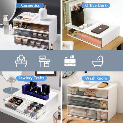 Harhana Printer Paper Holder Desk Organizer with Drawer, Stackable Desktop Storage Drawers 13.5 inch Wide - Pearl White (1 PCS)