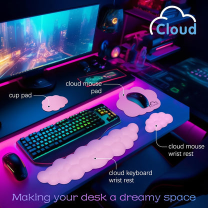Cloud Wrist Rest Keyboard Palm Rest with Non-Slip Base for Computer Gaming Wrist Rest, YAMJUG Cloud Arm Rest Keyboard Wrist Pad Rainbow