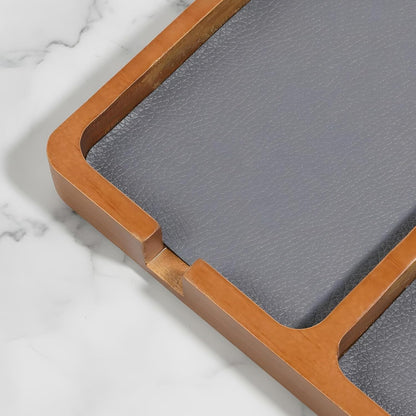 1 Pcs Wooden Valet Tray with Leather Inlay, 11.6 x 7.9 Inch Valet Tray for Men Black Sandalwood Catchall Trays EDC Trays for Nightstand, Desk, Keys, Wallet, Watch, Jewelry, Phone