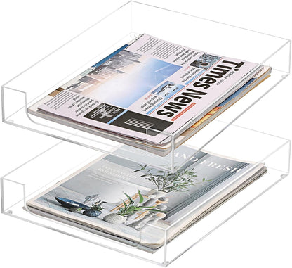 BTSKY 1 Pack Multipurpose A4 File Tray Clear Acrylic Desk Tray Organizer Elegant Letter Size Desk Documents Trays Magazine Files Storage Basket Organizer Bin for Office Cosmetics Bathroom