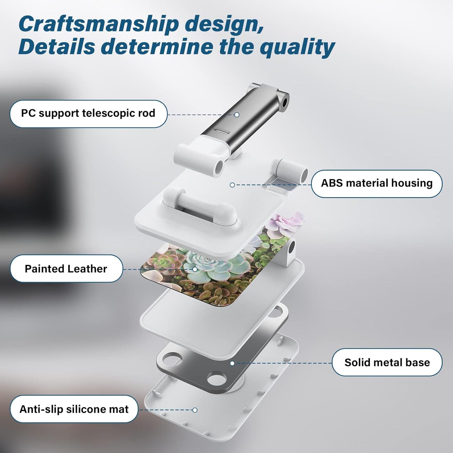 Desk Cell Phone Stand - Adjustable Angle-iPad Holder, Universal Compatible Phone Holder for Desk