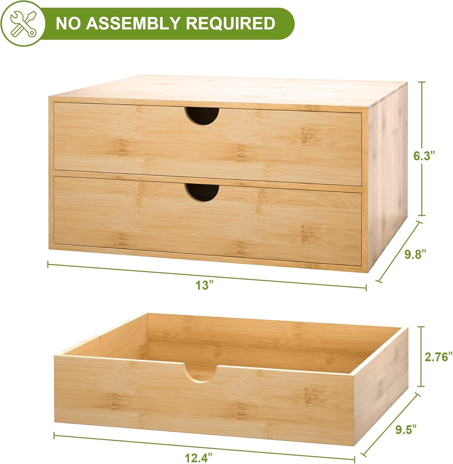 Wisuce Bamboo Desk Drawer Organizer, 3 Drawer Desktop Organizer with Drawers Tabletop Storage Organization Box for Office Home Toiletries Supplies Vanity, No Assembly Required