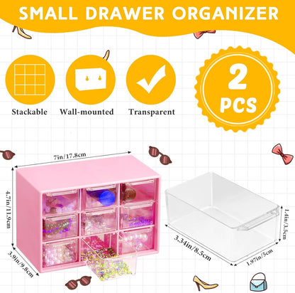 Wenqik 2 Pcs Mini Storage Drawers Teacher Toolbox Organizer with 9 Clear Drawers Small Plastic Desktop Teacher Desk Craft Organizer for Classroom Office 7" x 3. 9" x 4. 7"(Green)