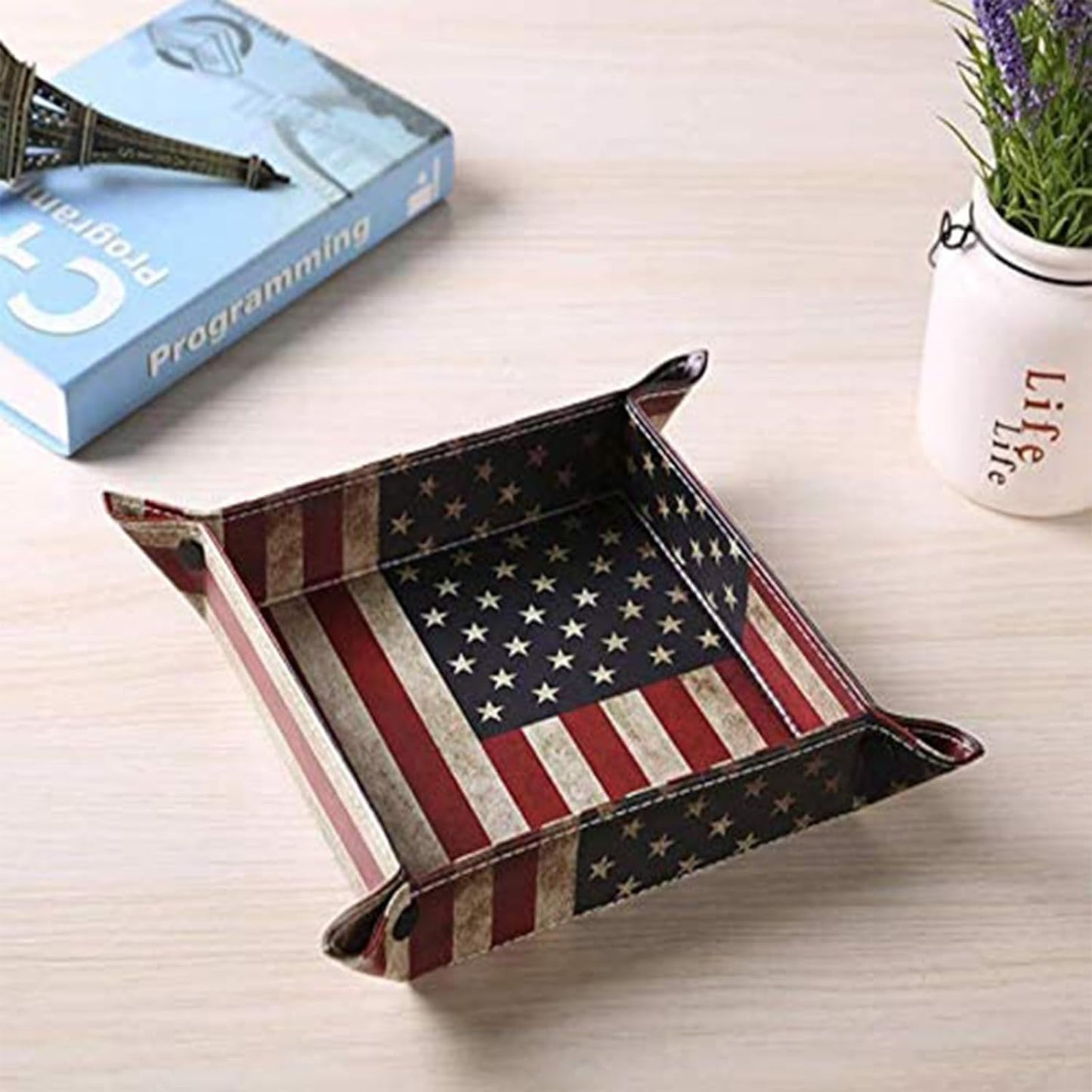 siduater Valet Tray Desktop Storage Organizer, Vegan Leather Catchall Bedside Vanity Tray Nightstand Caddy Holder for Remote Controller, Watch, Keys, Phone, Wallet, Sunglasses, Jewelry - Map
