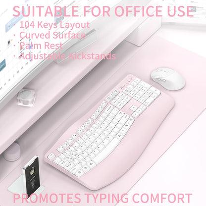 Wireless Keyboard and Mouse Combo,2.4G Full Size Wave Keys Ergonomic Keyboard with Wrist Rest for Natural Typing, 3 DPI Adjustable Ergonomic Silent Mouse for Computer/Laptop/Windows/Mac (Gray)