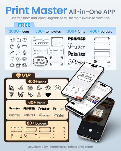 Phomemo M110 Label Makers - Barcode Label Printer Bluetooth Label Maker Portable Thermal Printer for Small Business, Address, Barcode, Logo, Clothing, Mailing, Sticker Printers for Phone & PC, Black