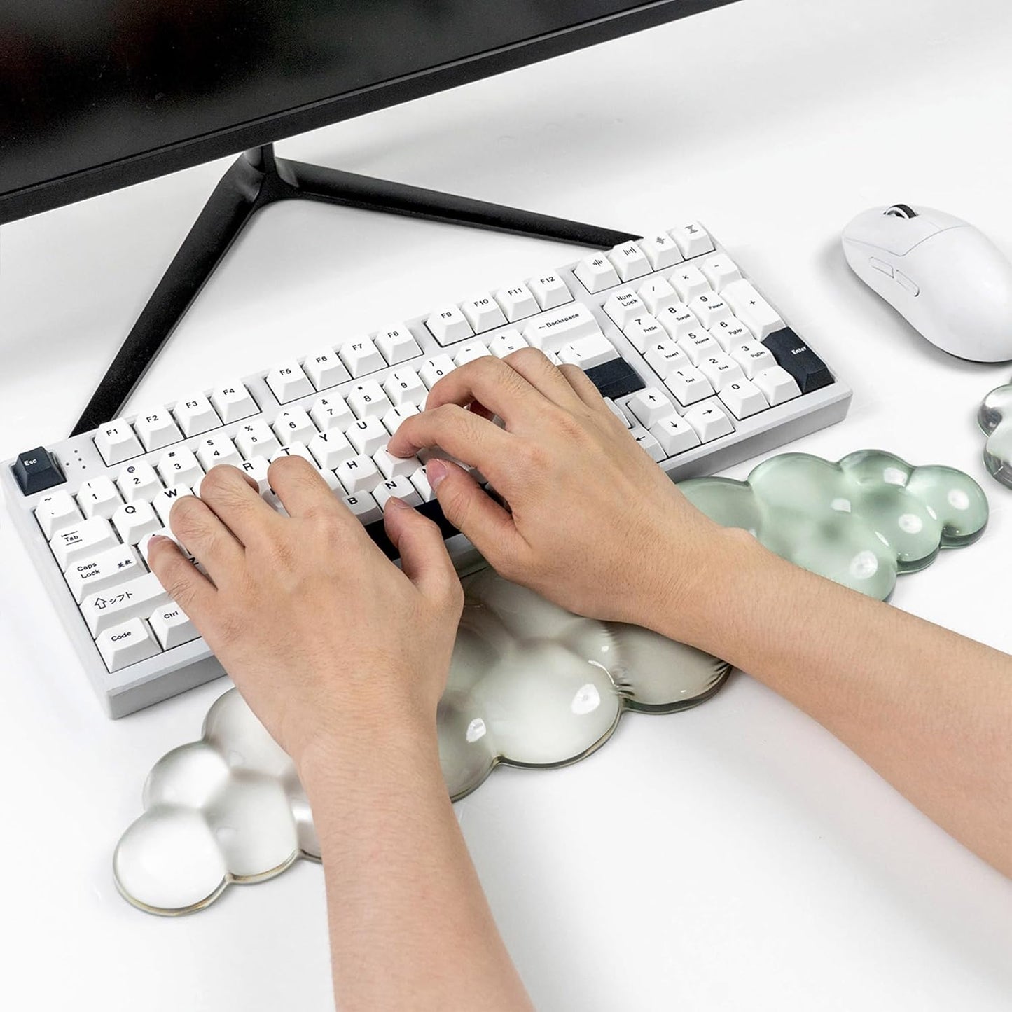 Gel Keyboard and Mouse Wrist Rest Set – Clear Cloud Wrist Rest for Computer Keyboard 60%/68%/75%, Comfort & Support for Typing and Gaming(Purple Green)
