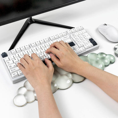 Gel Keyboard and Mouse Wrist Rest Set – Clear Cloud Wrist Rest for Computer Keyboard 60%/68%/75%, Comfort & Support for Typing and Gaming(Purple Green)