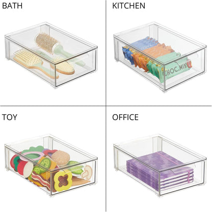 mDesign Plastic Stackable Closet Storage Organizer Bin Containers with Front Pull Drawer for Cabinet, Desk, Shelf, Cupboard, or Dresser Organization - Lumiere Collection - Clear