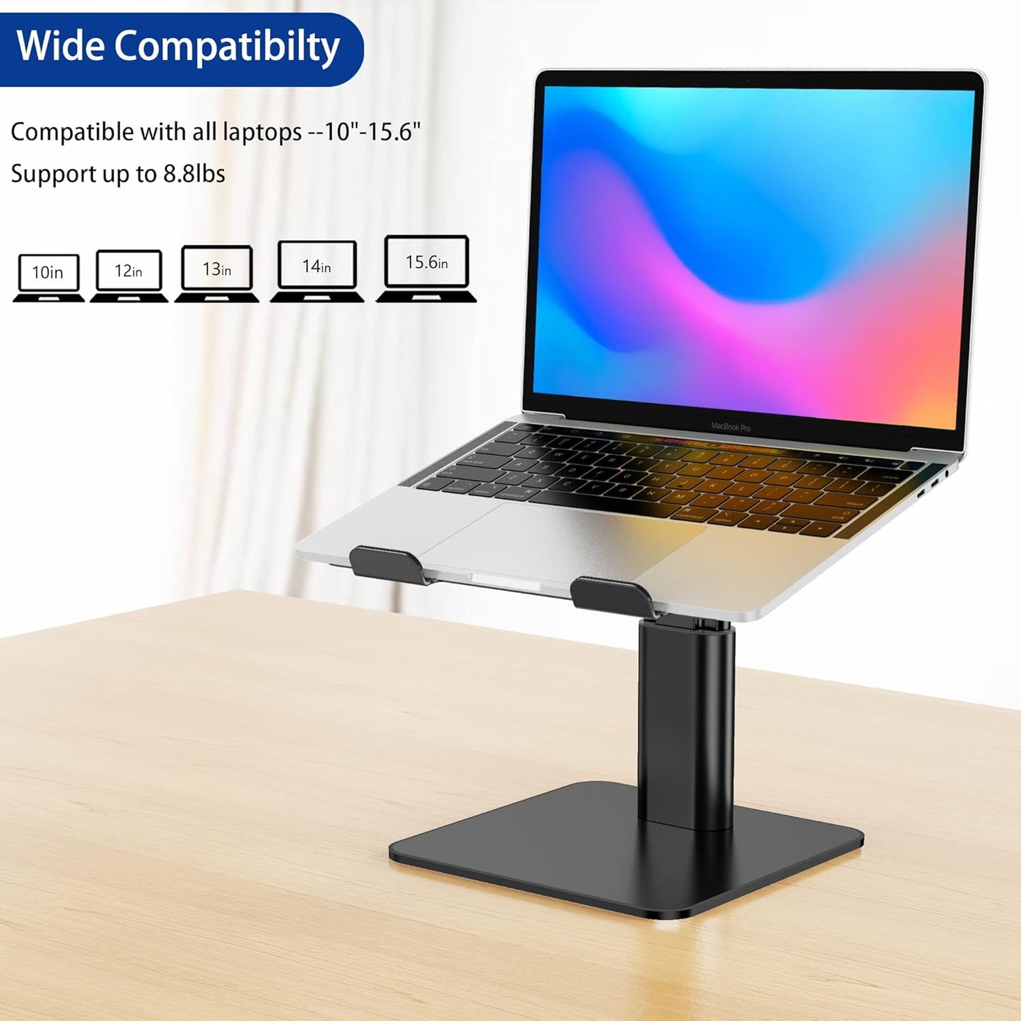 BESIGN LSX6 Computer Holder Stand, Ergonomic Adjustable Notebook Riser for Standing Work, Compatible with Air, Pro, Dell, HP, Lenovo More 10-14" Laptops, Black