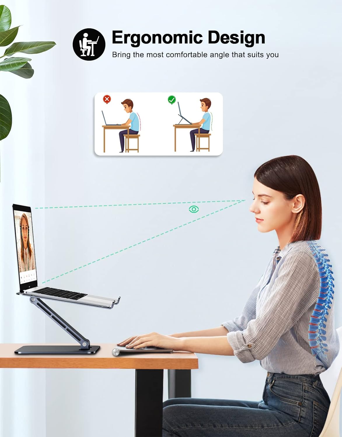 RIWUCT Foldable Laptop Stand, Height Adjustable Ergonomic Computer Stand for Desk, Aluminum Portable Laptop Riser Holder Notebook Mount Compatible with MacBook Pro Air, HP, Dell 10-16"