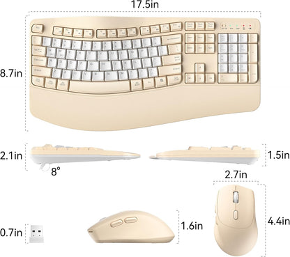 Wireless Keyboard and Mouse Combo,2.4G Full Size Wave Keys Ergonomic Keyboard with Wrist Rest for Natural Typing, 3 DPI Adjustable Ergonomic Silent Mouse for Computer/Laptop/Windows/Mac (Gray)