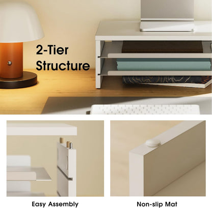 Fenge Monitor Stand, 3-Tier Monitor Riser with Slide-Out Tray, Wooden and Metal Desktop Organizer for Home Office, Computer, Laptop, Printer, Telephone