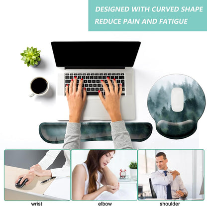 Keyboard Wrist Rest Pad Mouse Pad with Wrist Support Set of 3, Mousepad with Non-Slip Rubber Base, Ergonomic Memory Foam Mouse Wrist Cushion Support for Home Office Laptop Computer, Flower Black