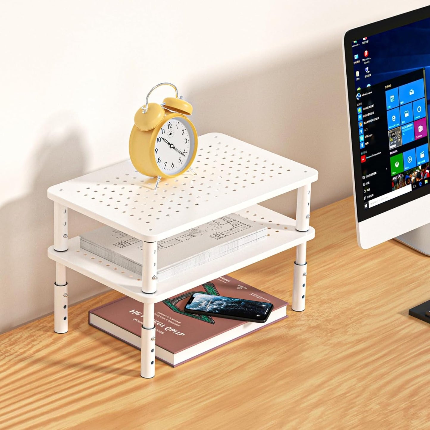Bracwiser Monitor Stand Riser, Metal Computer Stand, 3 Height Adjustable Screen Riser with Mesh Platform for PS4, Laptop, Printer, Notebook and All Flat Screen, Holds Up to 20KG