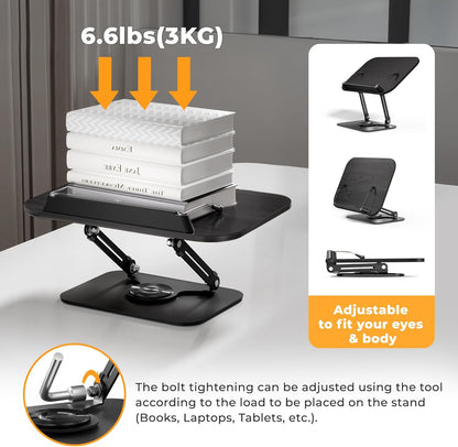 SupeDesk Book Stand for Reading, Adjustable Book Holder with 360° Rotating Bases, Foldable Designs, and Elastic Clips, Multifunctional Display Stand for Recipe, Cookbooks, Magazines, Tablets, Laptops