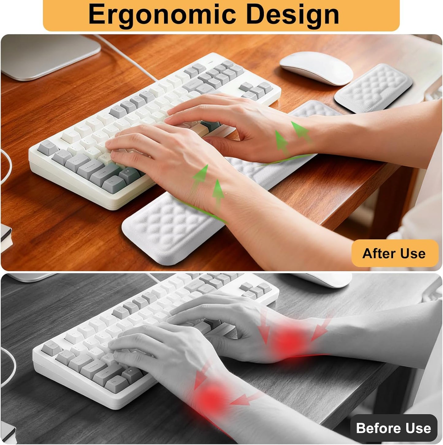 Keyboard Wrist Rest Mouse Wrist Support, Memory Foam Wrist Rest Pad for Computer Laptop, Ergonomic Wrist Cushion Support for Typing Pain Relief, Gaming Home Office, Pink