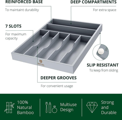 ROYAL CRAFT WOOD Luxury Bamboo Kitchen Drawer Organizer - Silverware Organizer, Utensil Holder & Cutlery Tray Drawer Dividers for Flatware (9 Slot, Natural)