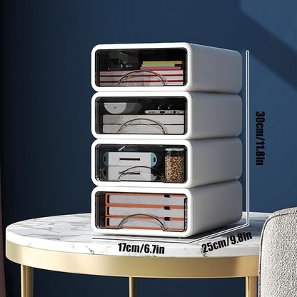 Desk Organizer with Drawers, Stackable Storage Drawers with Compartments Desktop Organization for Office Supplies, Makeup, Pencils, Tape, Erasers, Paperclips, Chargers (4 Pack)