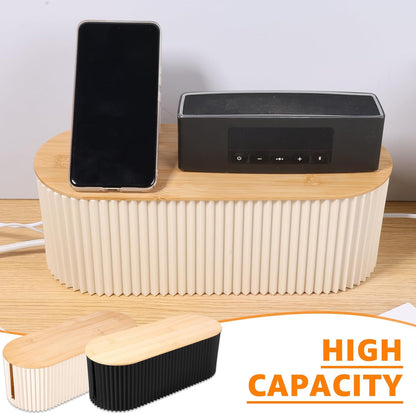 2Pcs Cable Management Box, 13 × 5.12 × 4.33 inch Plastic Cord Hider Box with Wood Lid, Hidden Storage Cord Organizer Box, Ample Internal Space Power Strips Cover Easy Access for Home Office