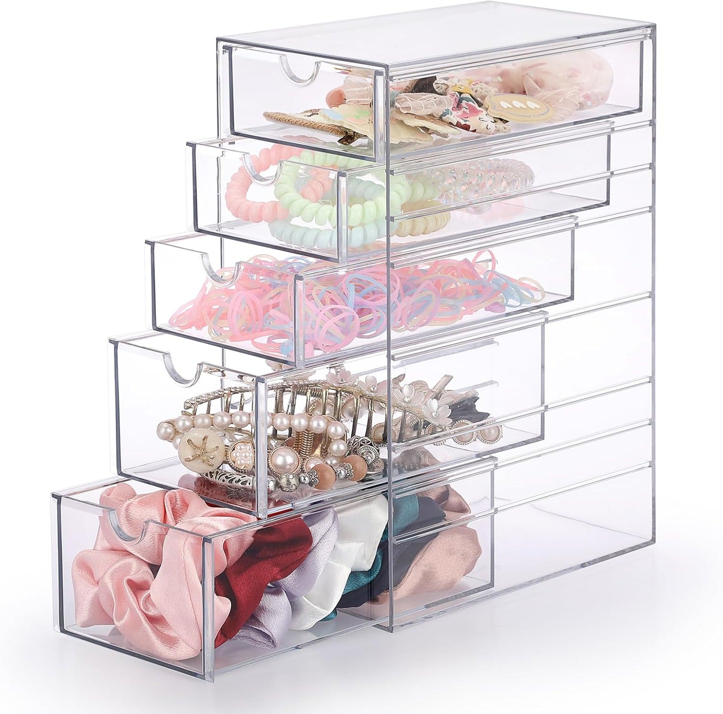 Hipiwe Plastic Drawer Organizer Clear Desktop Drawers Box with 6 Pull Out Drawer Compact Storage Box for Cabinet Vanity Bathroom Bedroom Pantry Shelf Office Closet Organization