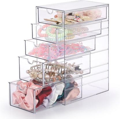 Hipiwe Plastic Drawer Organizer Clear Desktop Drawers Box with 6 Pull Out Drawer Compact Storage Box for Cabinet Vanity Bathroom Bedroom Pantry Shelf Office Closet Organization
