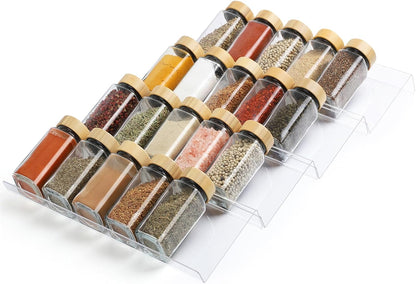 Suneerplay Spice Drawer Organizer 4 Tier, Acrylic Seasoning Organizer Rack, Clear Spice Rack Tray, Kitchen Seasoning Jars Drawers Insert (Jars Not Included/Expandable From 9" to 18")